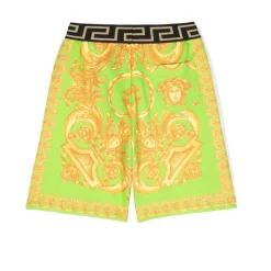 Barocco-print Shorts Lime/Gold