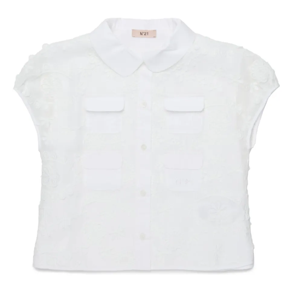 Chemise à Appliqués Floraux et Quatre Poches