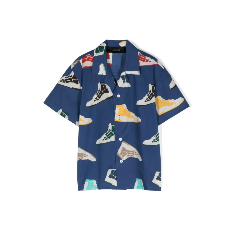 Chemise de bowling bleue à imprimé baskets squelette