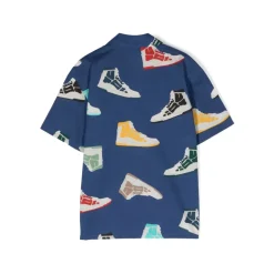 Chemise de bowling bleue à imprimé baskets squelette