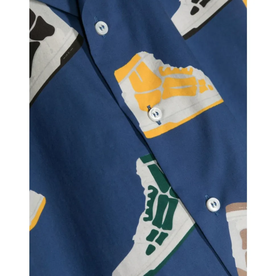 Chemise de bowling bleue à imprimé baskets squelette