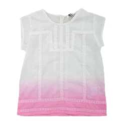 Enfants Chemisier Chine, Manches Courtes, Blanc/Rose