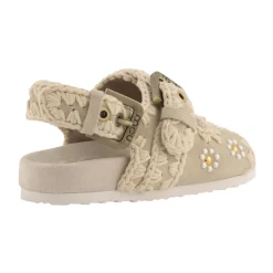 Floral-Applique Suede Sandal