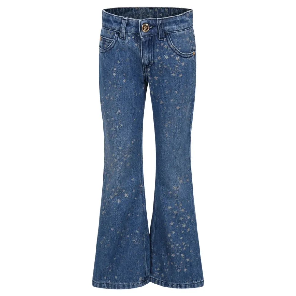 Jean Évasé Bleu avec Étoiles en Lurex