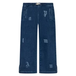 Letters Washed Wide-Leg Denim Pants
