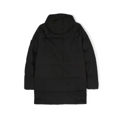 Manteau Junior Noir en Nylon avec Écusson Logo Amovible