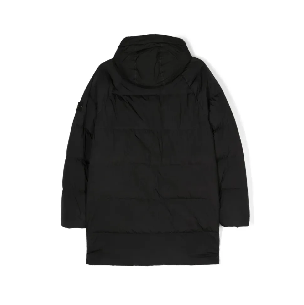 Manteau Junior Noir en Nylon avec Écusson Logo Amovible