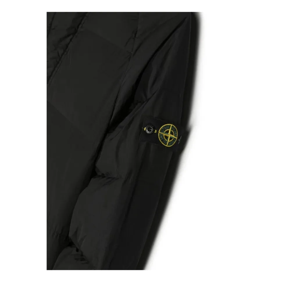 Manteau Junior Noir en Nylon avec Écusson Logo Amovible