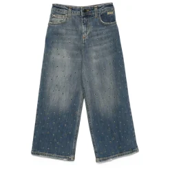 Pantalon en Denim Bleu Clouté