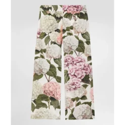 Pantalon en popeline à imprimé hortensia