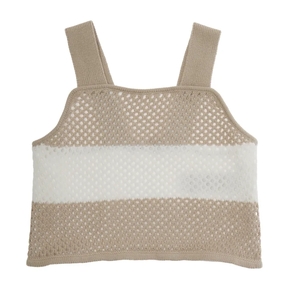 Pull beige à rayures avec motif perforé