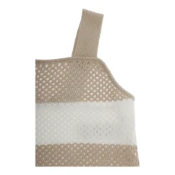 Pull beige à rayures avec motif perforé