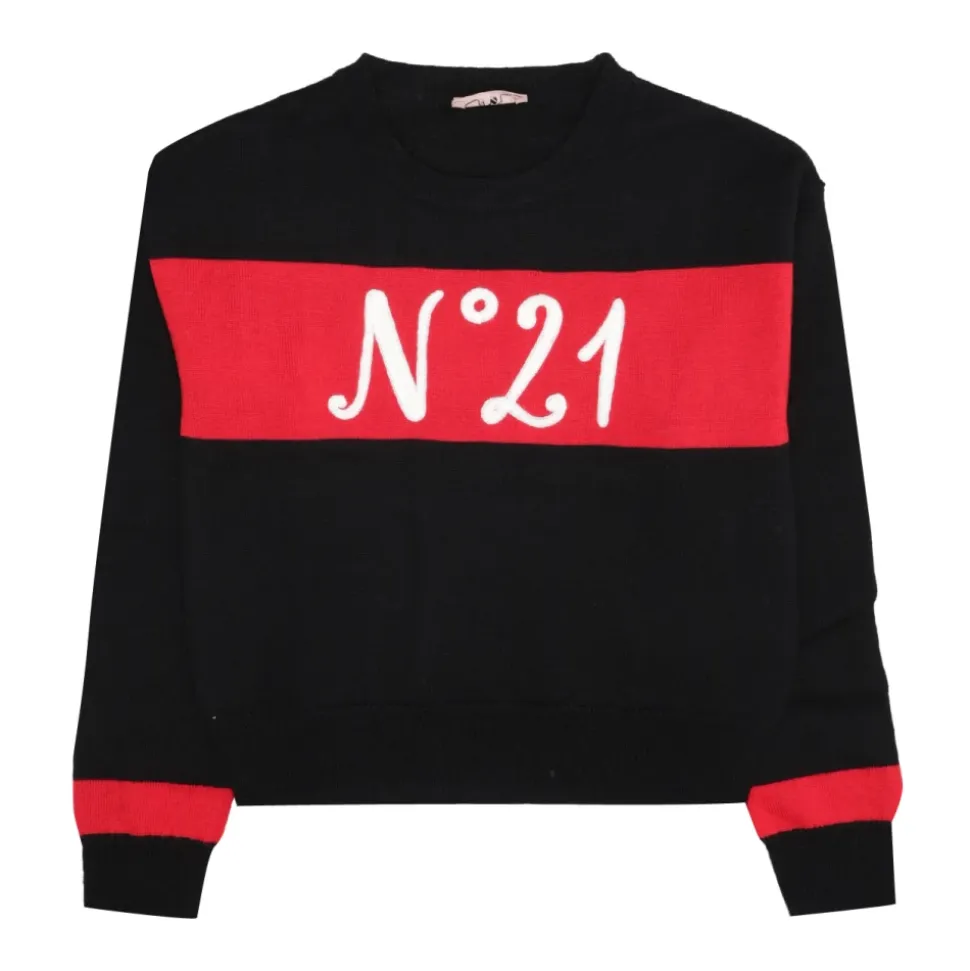 Pull en coton noir avec logo N 21