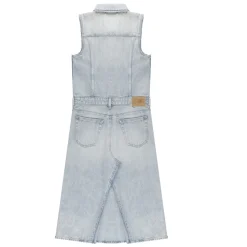 Robe en jean sans manches à effet délavé
