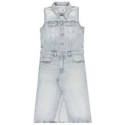Robe en jean sans manches à effet délavé