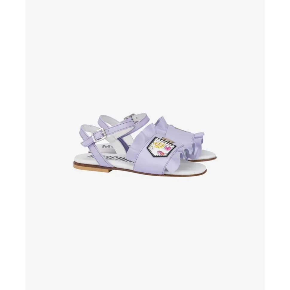 Sandales Plates en Cuir avec Volants
