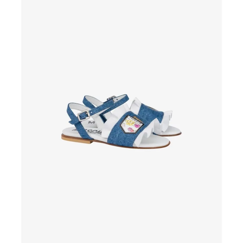 Sandales Plates en Denim avec Volants