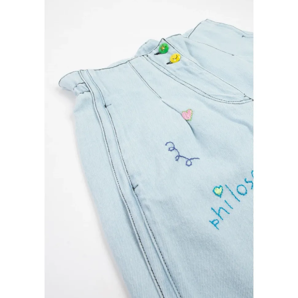 Short en denim Xhuni avec broderie à la main