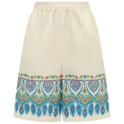 Shorts Bermuda en popeline de coton avec imprimé floral placé