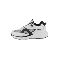 Sneakers Blanches Panneaux en Maille Semelle en Caoutchouc