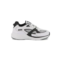 Sneakers Blanches Panneaux en Maille Semelle en Caoutchouc