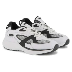 Sneakers Blanches Panneaux en Maille Semelle en Caoutchouc
