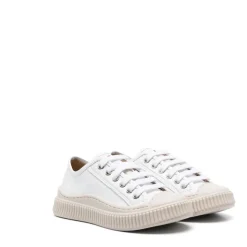 Sneakers Blancs en Cuir Bout Rond Semelle en Caoutchouc
