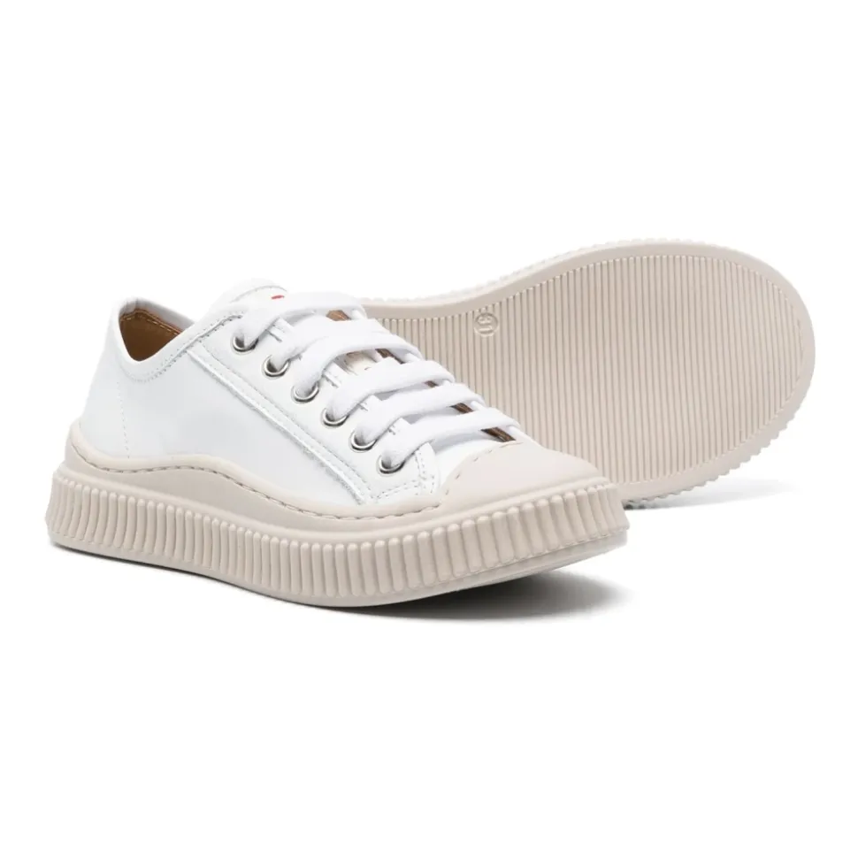 Sneakers Blancs en Cuir Bout Rond Semelle en Caoutchouc