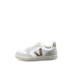 Sneakers en Cuir Blanc avec Détails Dorés