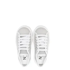 Sneakers Gris en Cuir Bout Rond Logo Patch