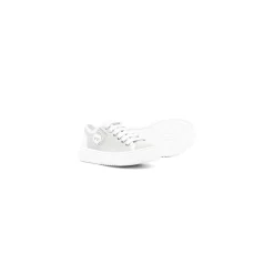 Sneakers Gris en Cuir Bout Rond Logo Patch