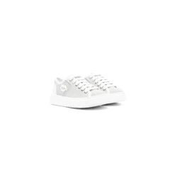 Sneakers Gris en Cuir Bout Rond Logo Patch