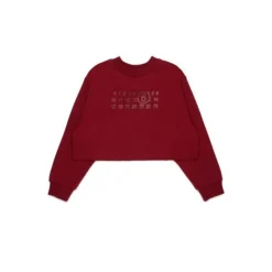 Sweatshirt court à col rond avec logo strass