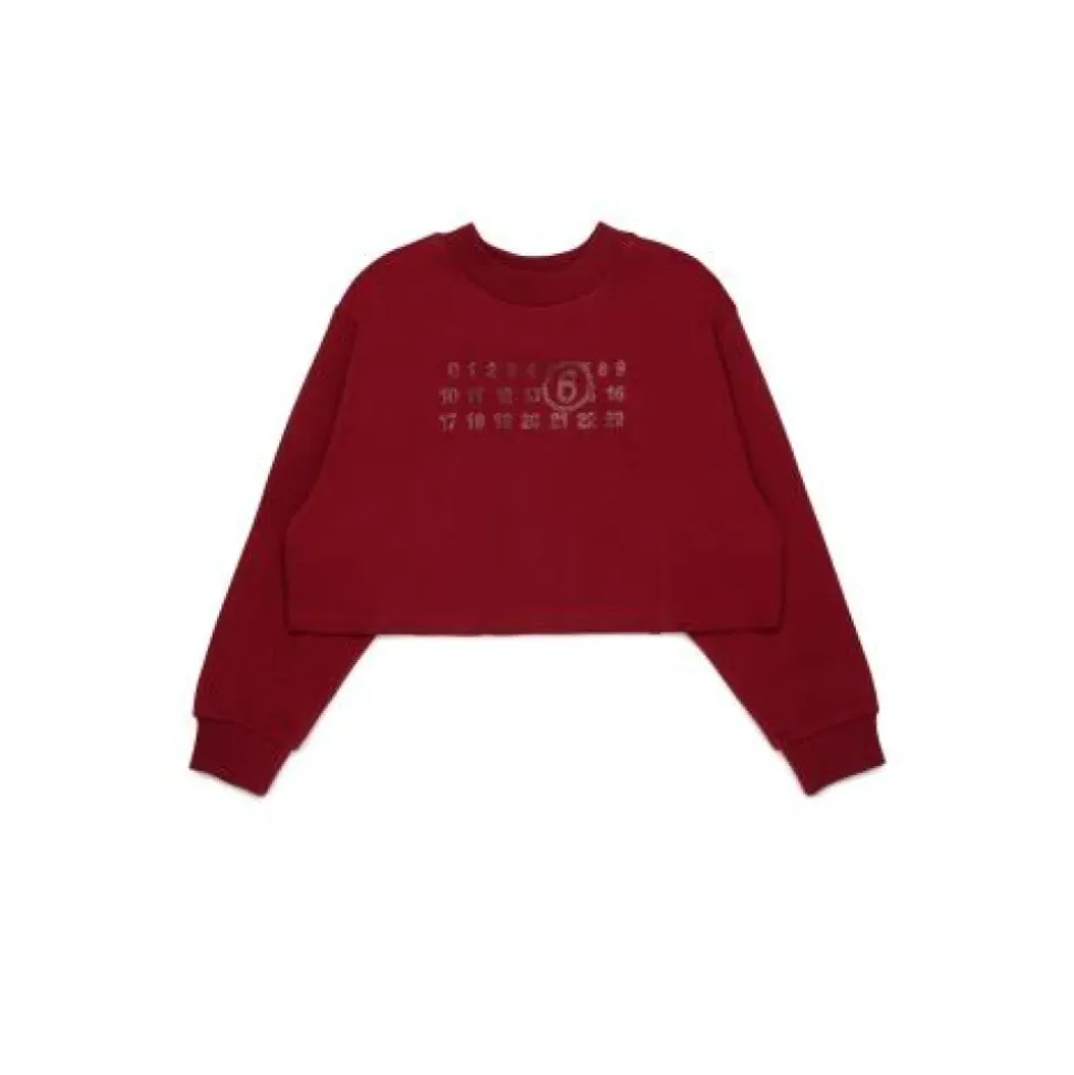 Sweatshirt court à col rond avec logo strass