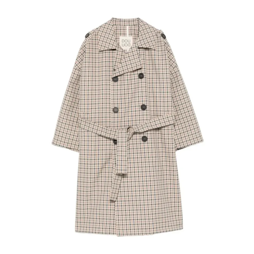 Trench-coat à double boutonnage à carreaux