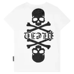 T-shirt Col Rond MC avec Cristaux Tête de Mort&Ossements