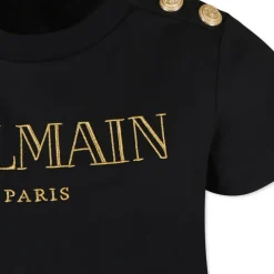 T-shirt Noir en Coton à Manches Courtes