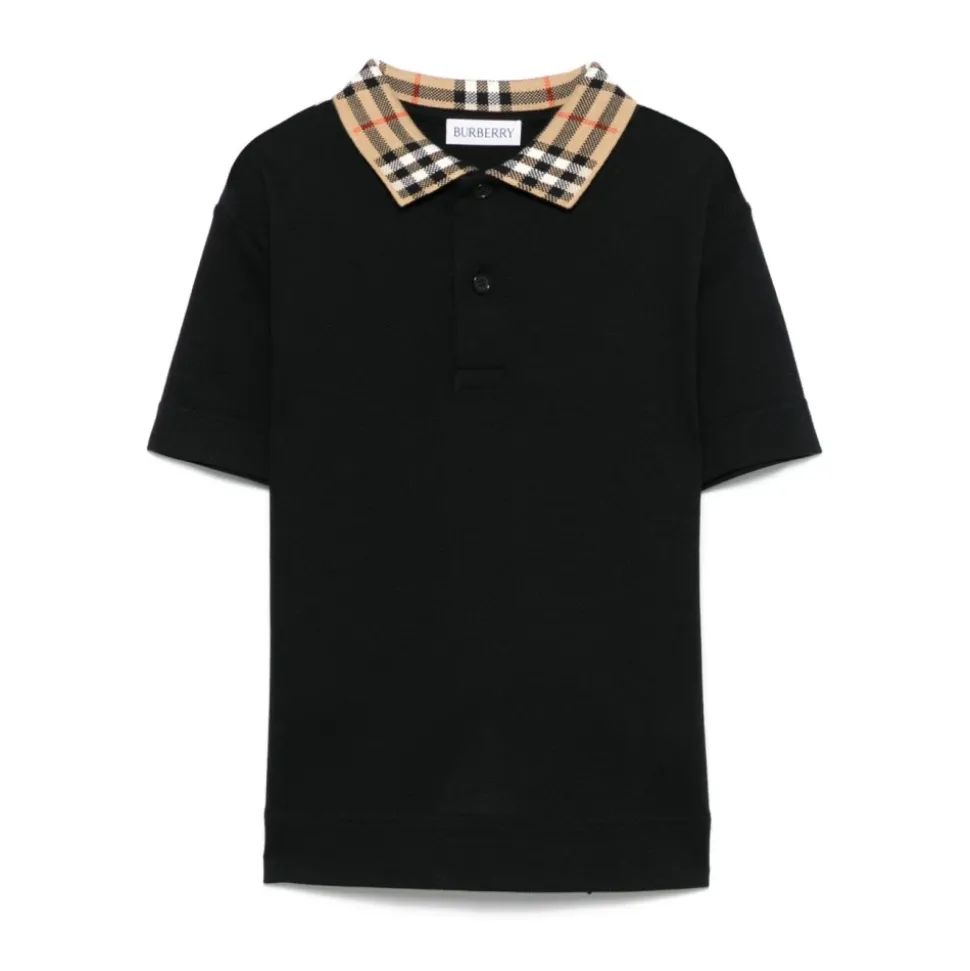 T-Shirt Polo à Manches Courtes avec Col à Carreaux