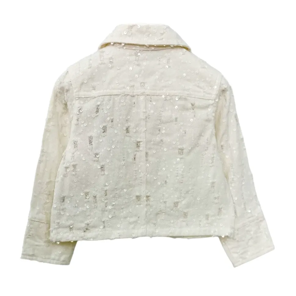 Veste en coton effet denim avec sequins