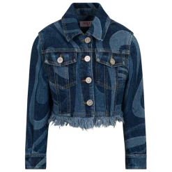 Veste en jean à franges et motifs