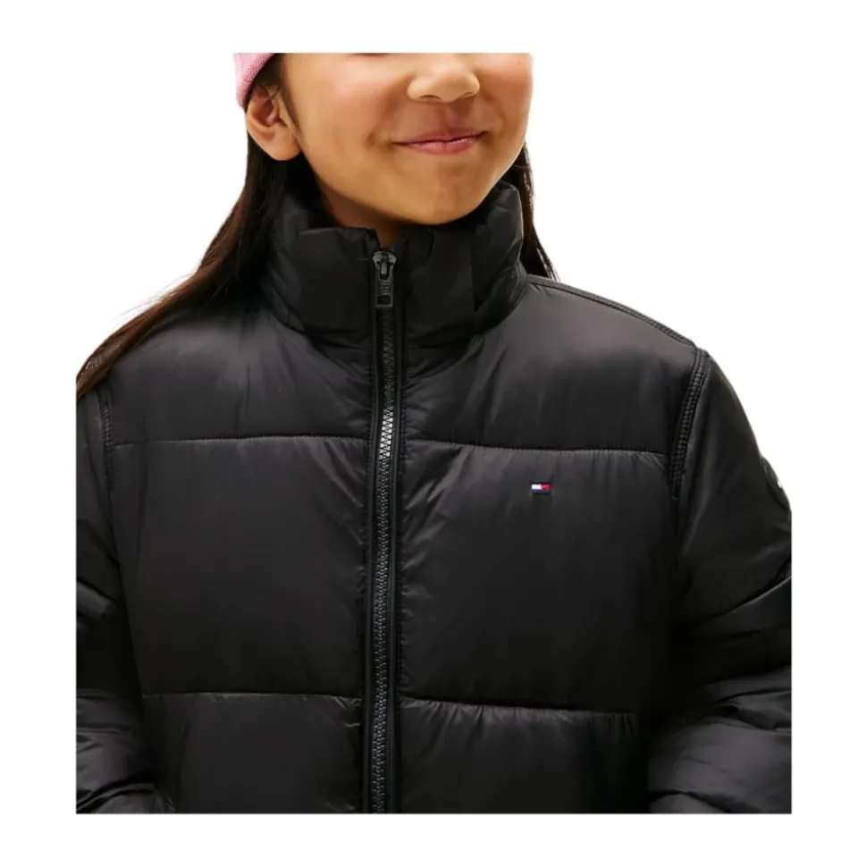 Veste Noire Brillante à Capuche