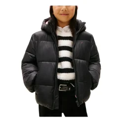 Veste Noire Brillante à Capuche