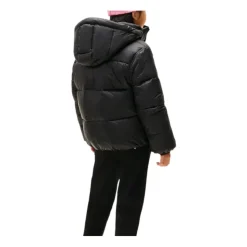 Veste Noire Brillante à Capuche